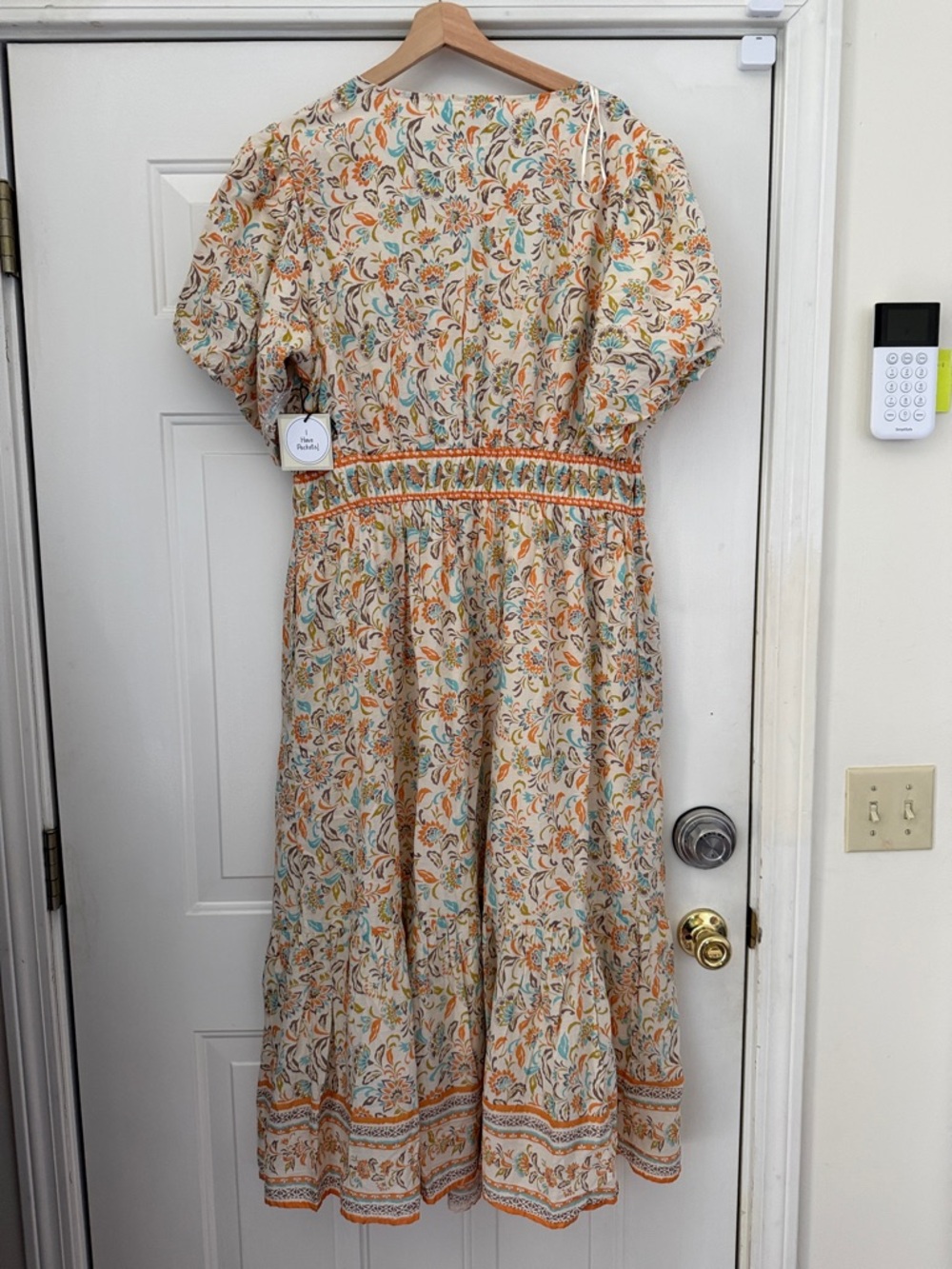 Women's Floral Maxi Dress - Cream & Orange - Picture 4 of 6